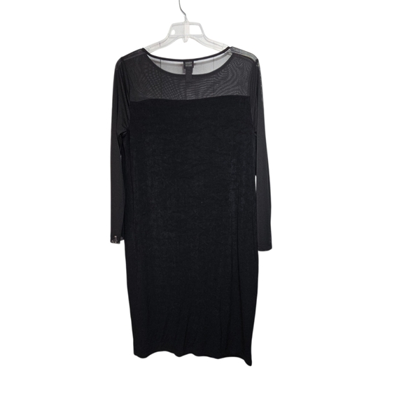 Chico's Travelers Women's Black Mesh Upper Bodice Sleeves Gold Dress Size XL 16. - Picture 3 of 10